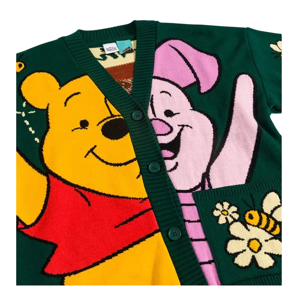 Green - Side - Winnie the Pooh Unisex Adult Knitted Cardigan