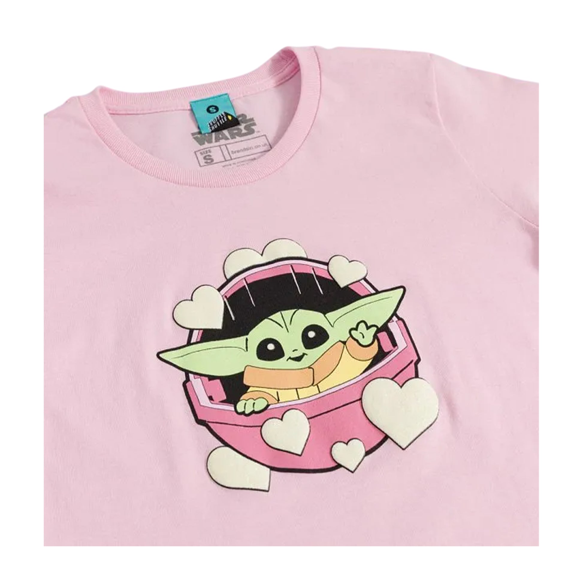 Pink - Side - Star Wars The Mandalorian Womens-Ladies Grogu Puff Print Fitted T-Shirt