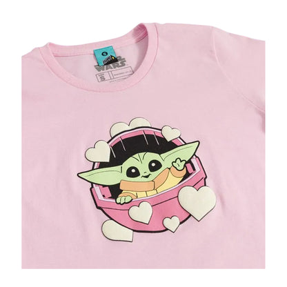 Pink - Side - Star Wars The Mandalorian Womens-Ladies Grogu Puff Print Fitted T-Shirt