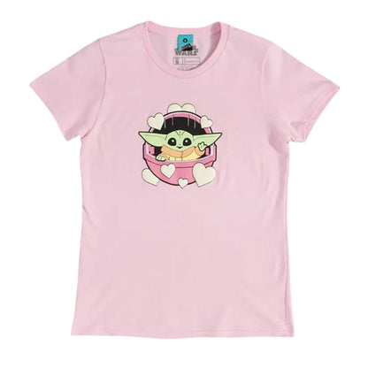 Pink - Front - Star Wars The Mandalorian Womens-Ladies Grogu Puff Print Fitted T-Shirt