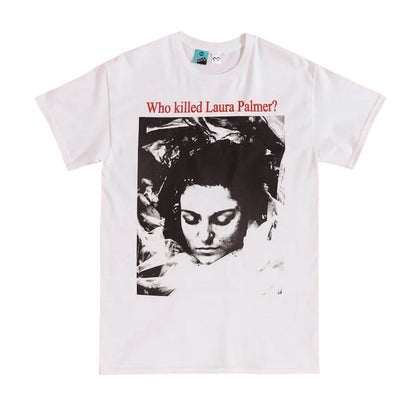 White - Front - Twin Peaks Unisex Adult Who Killed Laura Palmer? Back Print T-Shirt
