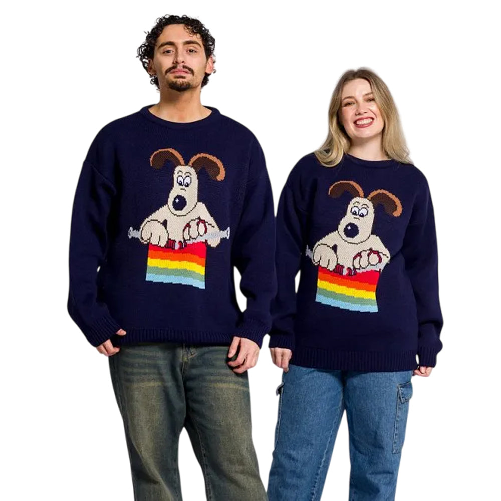 Blue - Side - Wallace and Gromit Unisex Adult Gromit Knitted Jumper