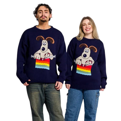 Blue - Side - Wallace and Gromit Unisex Adult Gromit Knitted Jumper