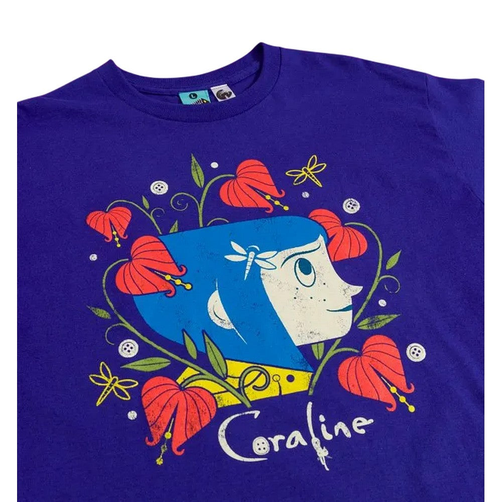 Cobalt Blue - Side - Coraline Unisex Adult Flower Garden T-Shirt
