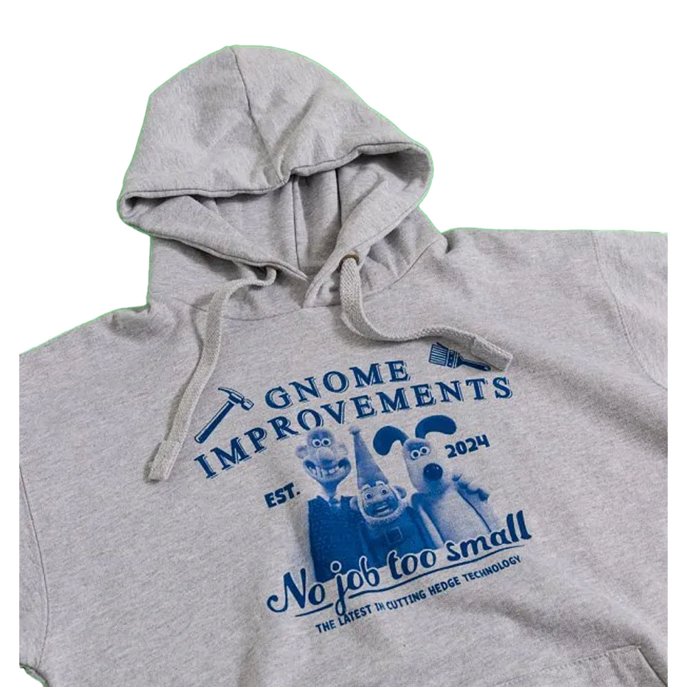 Grey Marl - Side - Wallace and Gromit Unisex Adult Vengeance Most Fowl Gnome Improvements Hoodie