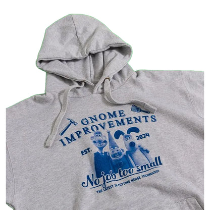 Grey Marl - Side - Wallace and Gromit Unisex Adult Vengeance Most Fowl Gnome Improvements Hoodie