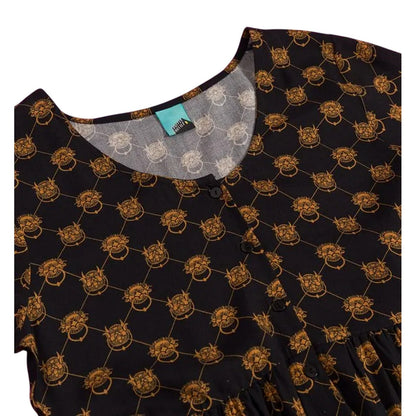 Black - Side - Labyrinth Womens-Ladies Knockers Midi V Neck Smock Dress