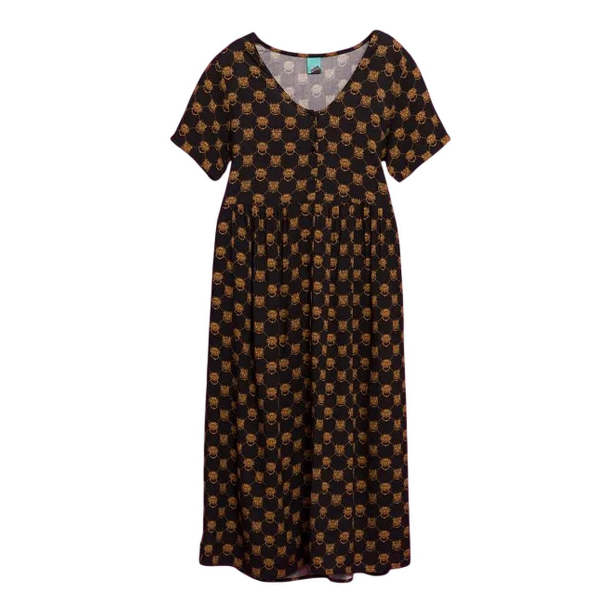 Black - Front - Labyrinth Womens-Ladies Knockers Midi V Neck Smock Dress