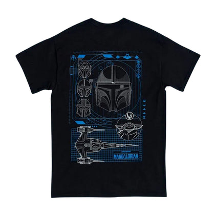 Black-Blue - Back - Star Wars The Mandalorian Unisex Adult Printed T-Shirt
