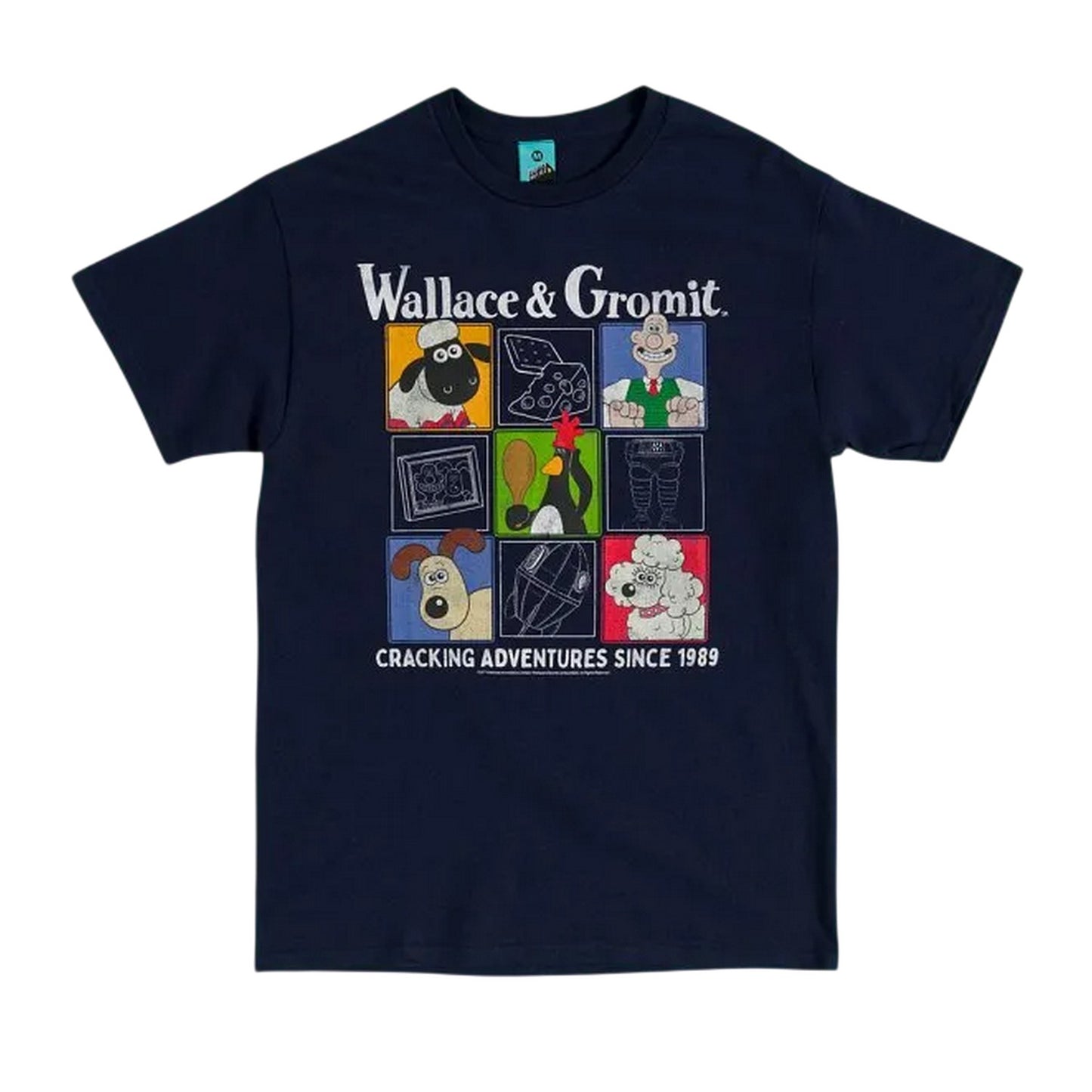 Blue - Front - Wallace and Gromit Unisex Adult Cracking Adventures Since 1989 T-Shirt