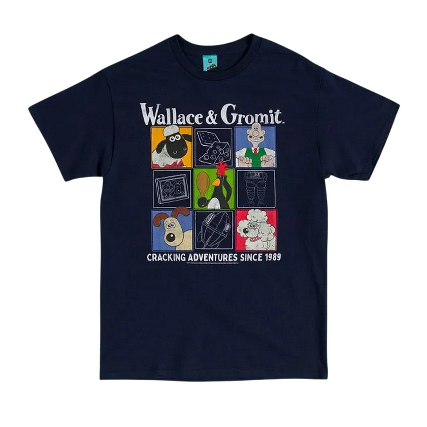 Blue - Front - Wallace and Gromit Unisex Adult Cracking Adventures Since 1989 T-Shirt
