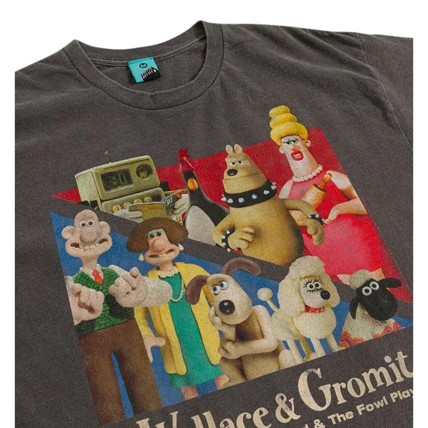 Charcoal - Side - Wallace and Gromit Unisex Adult The Good The Bad And The Fowl Play Vintage Wash T-Shirt
