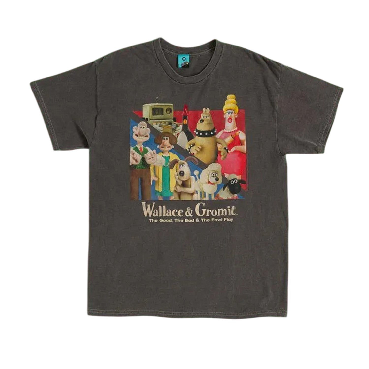 Charcoal - Front - Wallace and Gromit Unisex Adult The Good The Bad And The Fowl Play Vintage Wash T-Shirt