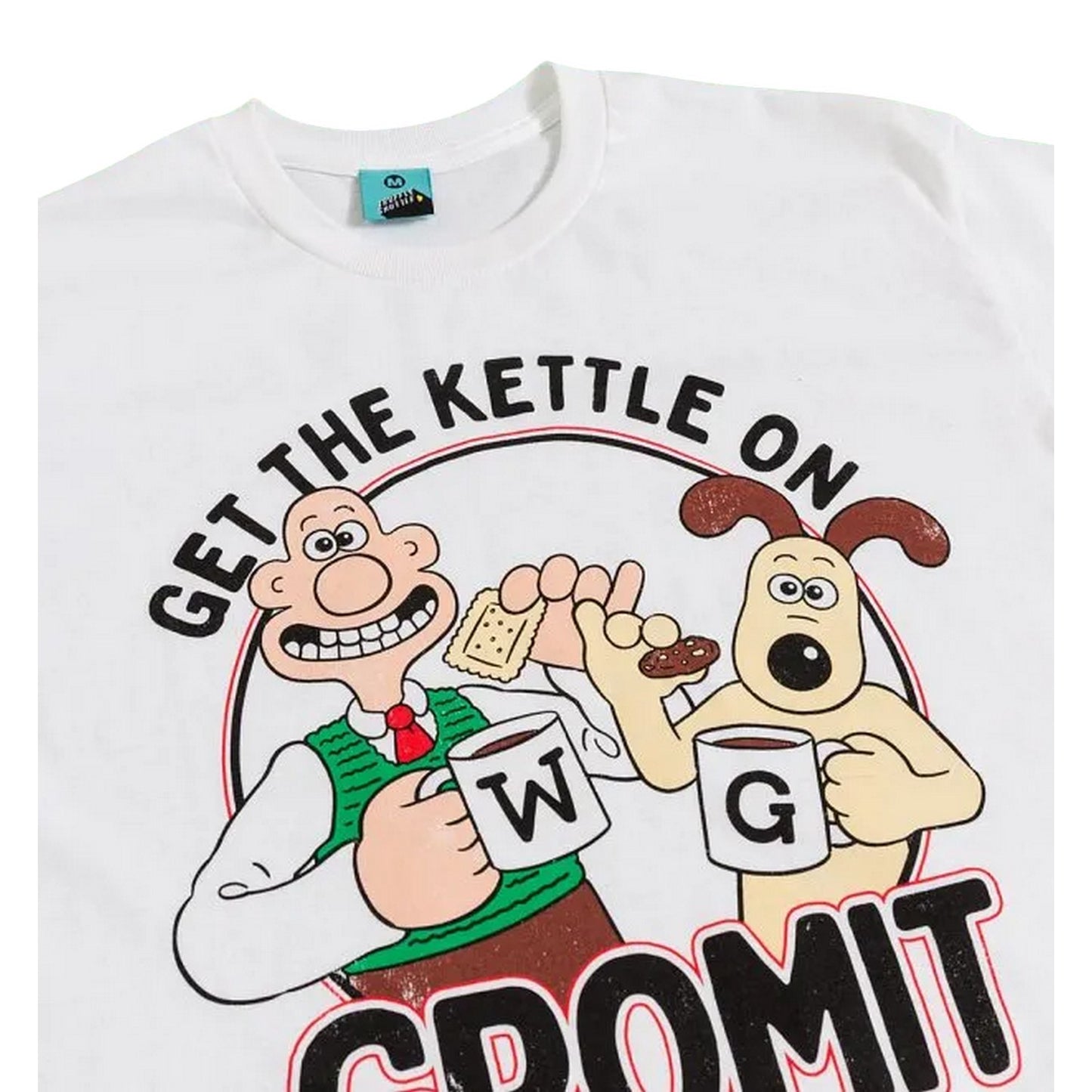 White - Side - Wallace and Gromit Unisex Adult Get The Kettle On T-Shirt