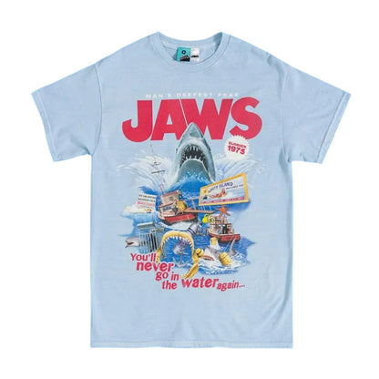 Blue - Front - Jaws Unisex Adult Movie Montage Vintage Wash T-Shirt