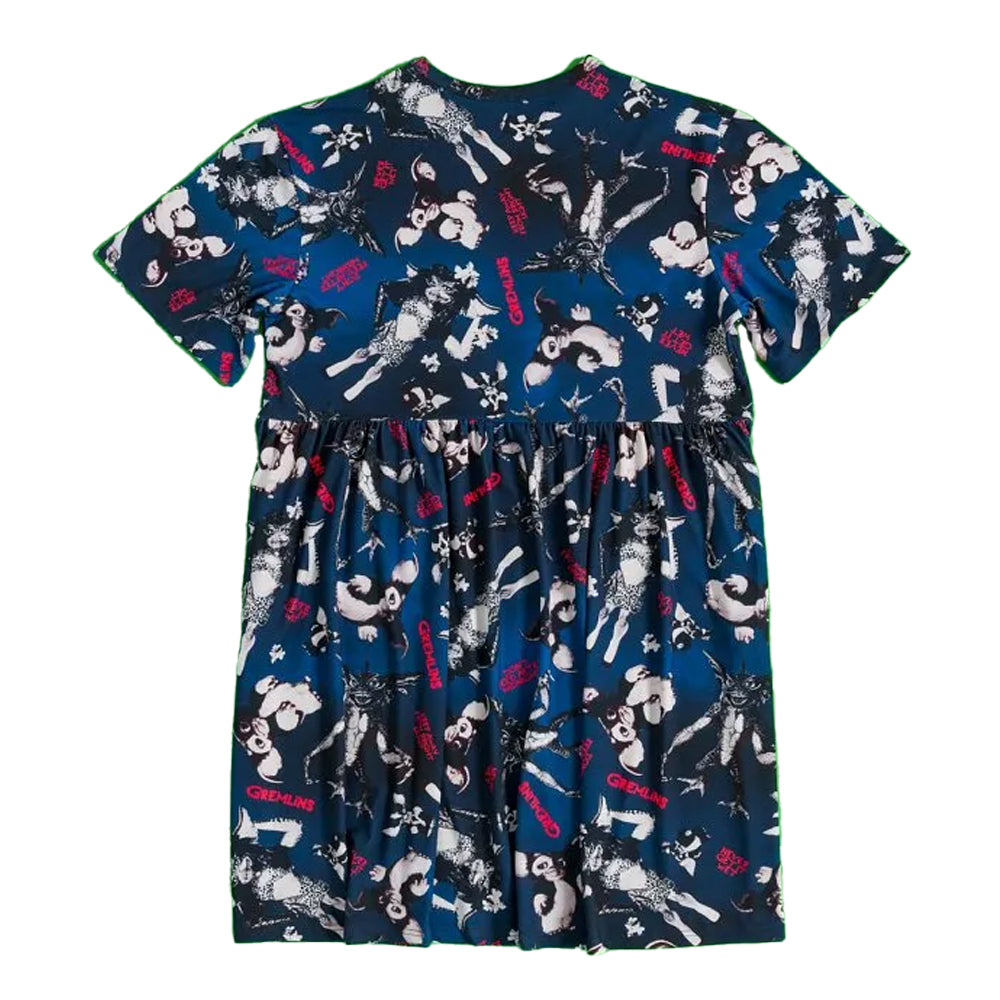 Navy - Back - Gremlins Womens-Ladies Smoky All-Over Print Smock Dress
