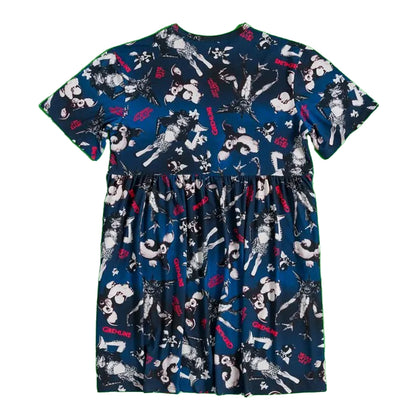 Navy - Back - Gremlins Womens-Ladies Smoky All-Over Print Smock Dress