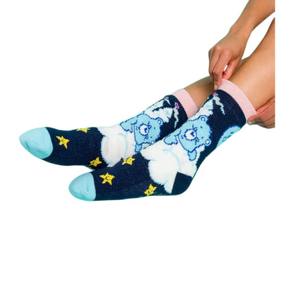 Blue-Pink - Side - Care Bears Unisex Adult Starry Night Borg Lined Slipper Socks