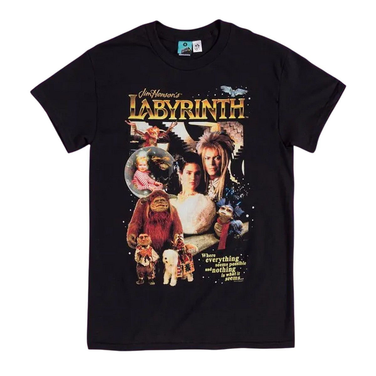 Black - Front - Labyrinth Unisex Adult Retro T-Shirt