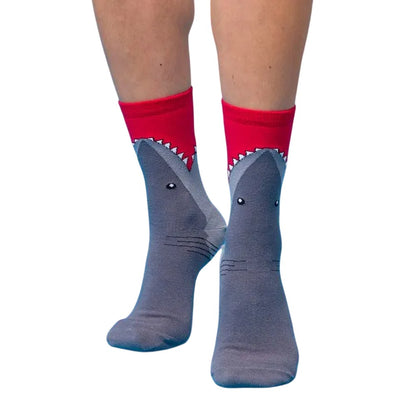 Red-Grey - Front - Jaws Unisex Adult Bite Crew Socks