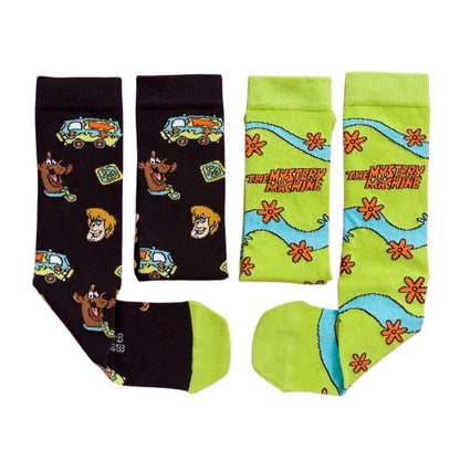 Black-Green - Front - Scooby Doo Unisex Adult The Mystery Machine Socks (Pack of 2)