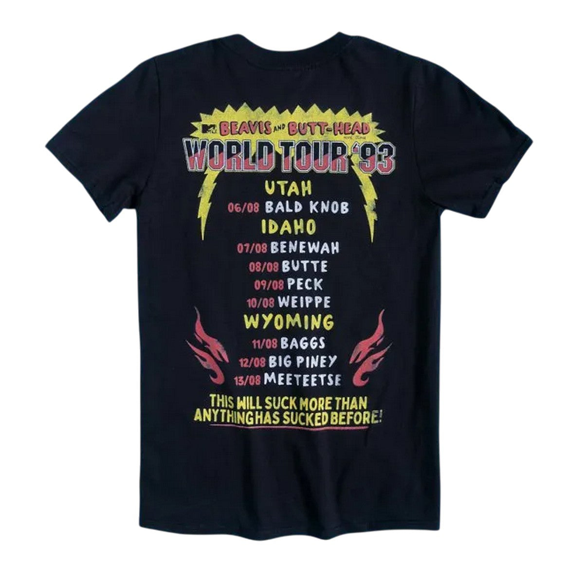Black - Back - Beavis & Butthead Unisex Adult World Tour 93 Back Print T-Shirt