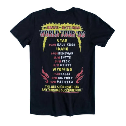 Black - Back - Beavis & Butthead Unisex Adult World Tour 93 Back Print T-Shirt