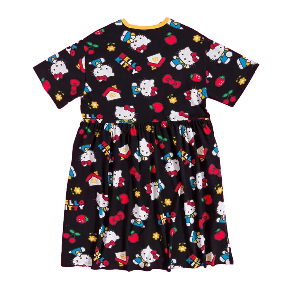 Black - Back - Hello Kitty Womens-Ladies Classic All-Over Print Smock Dress