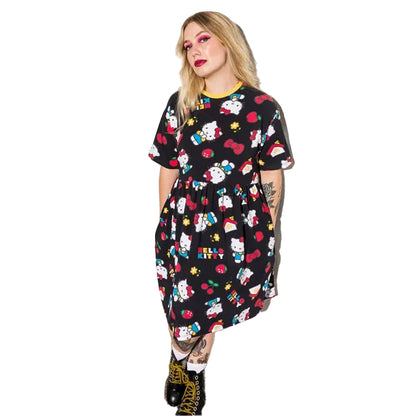 Black - Lifestyle - Hello Kitty Womens-Ladies Classic All-Over Print Smock Dress