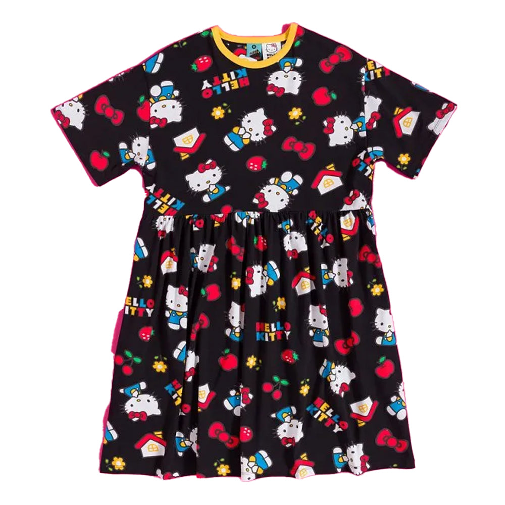 Black - Front - Hello Kitty Womens-Ladies Classic All-Over Print Smock Dress
