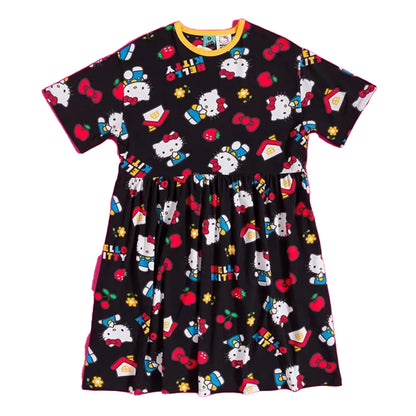 Black - Front - Hello Kitty Womens-Ladies Classic All-Over Print Smock Dress