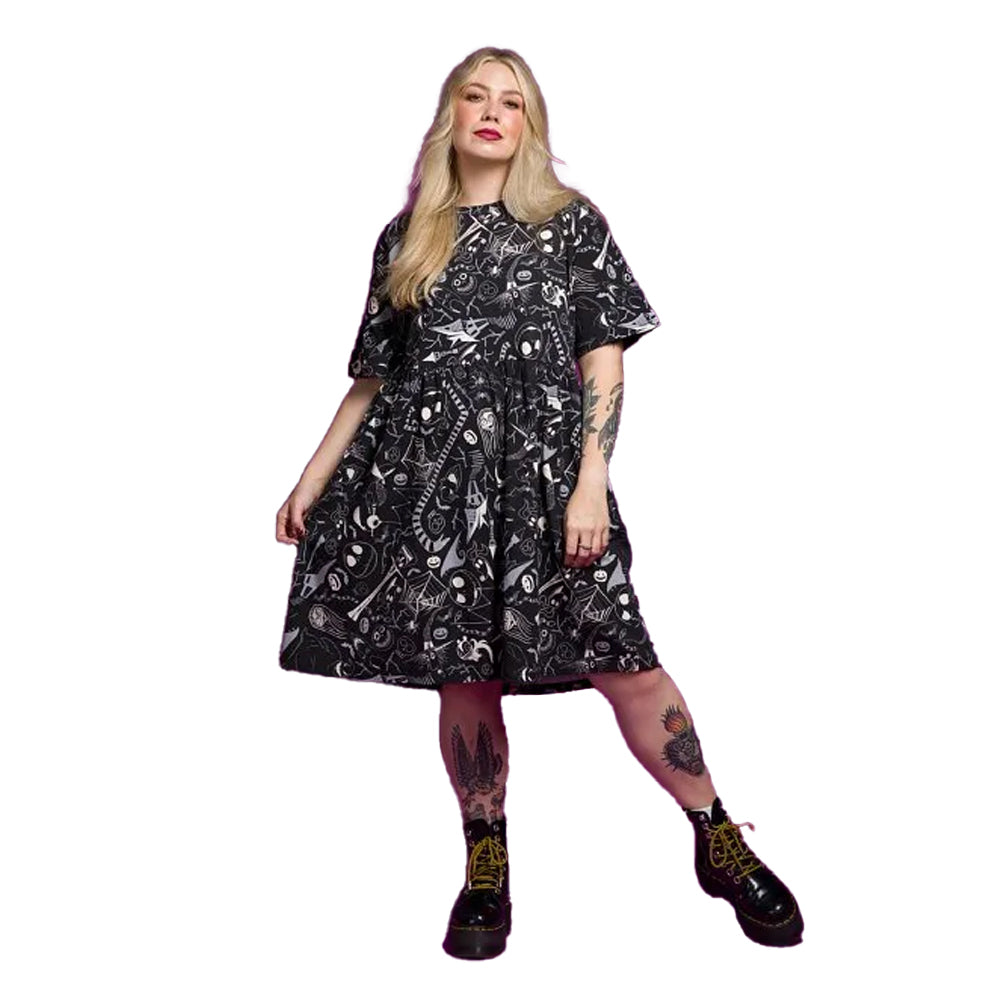 Black - Lifestyle - The Nightmare Before Christmas Womens-Ladies All-Over Print Smock Dress