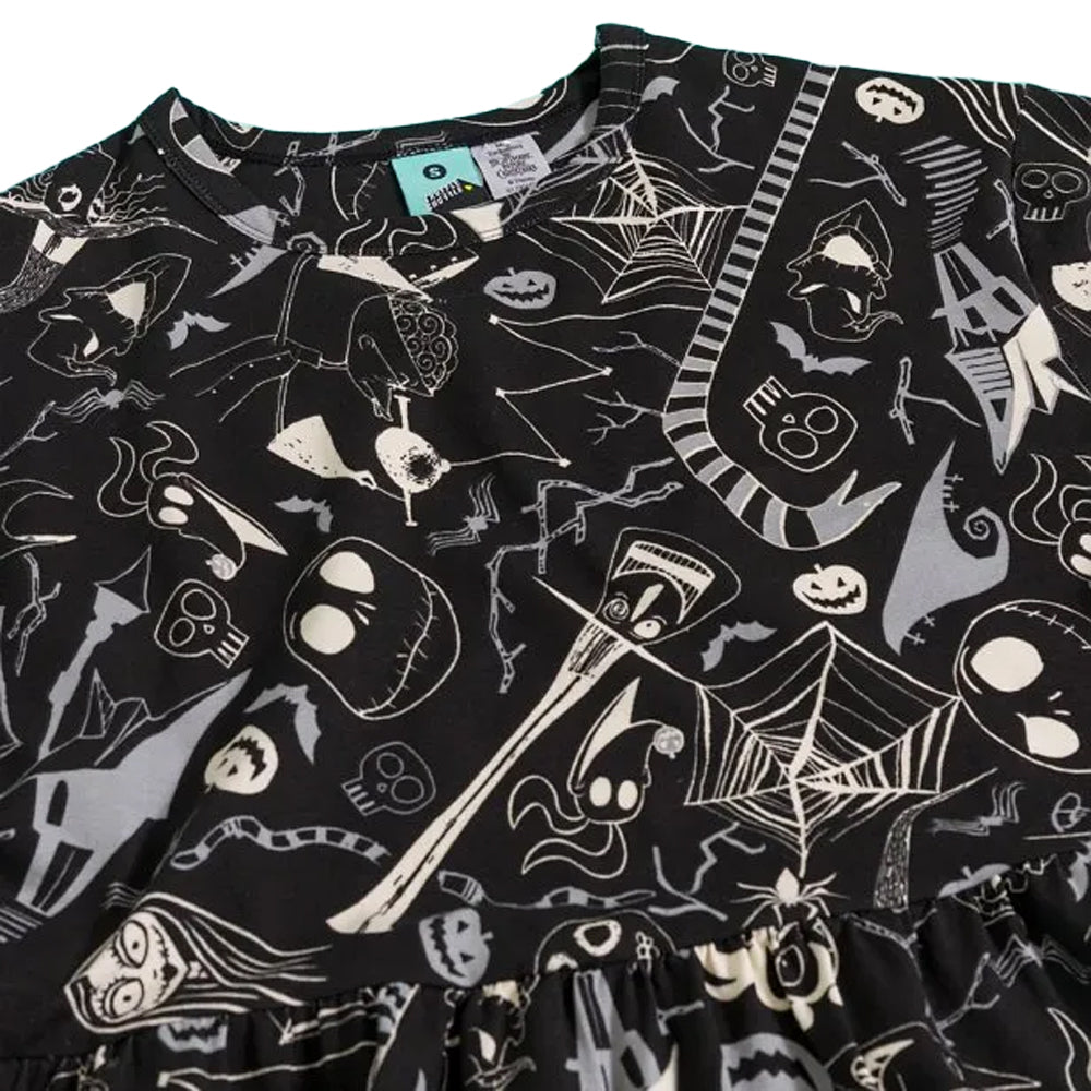 Black - Side - The Nightmare Before Christmas Womens-Ladies All-Over Print Smock Dress