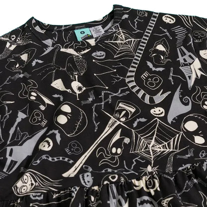 Black - Side - The Nightmare Before Christmas Womens-Ladies All-Over Print Smock Dress