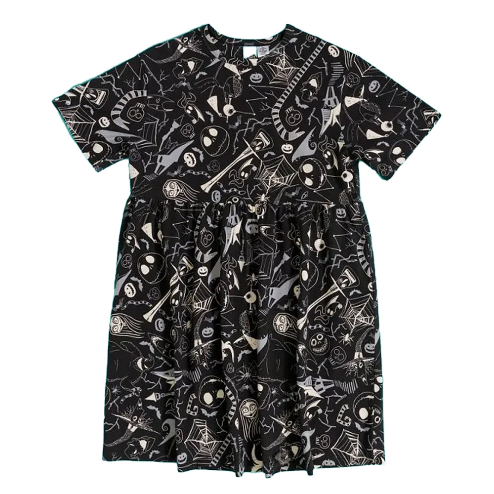 Black - Front - The Nightmare Before Christmas Womens-Ladies All-Over Print Smock Dress