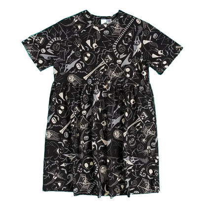 Black - Front - The Nightmare Before Christmas Womens-Ladies All-Over Print Smock Dress