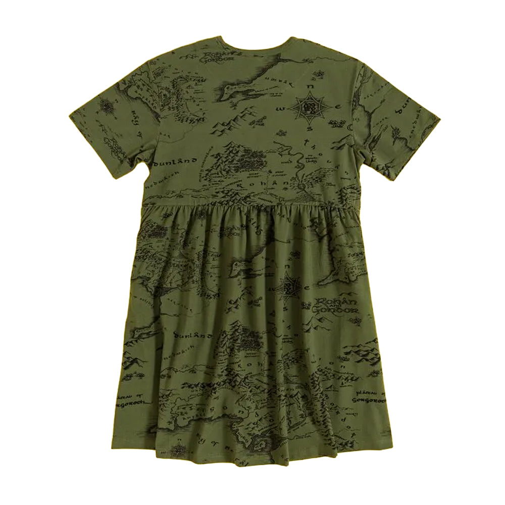 Khaki Green - Back - The Lord Of The Rings Womens-Ladies Map Smock Dress