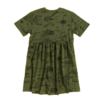 Khaki Green - Back - The Lord Of The Rings Womens-Ladies Map Smock Dress