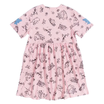 Pink - Back - Cinderella Womens-Ladies Fairytale Bows Smock Dress