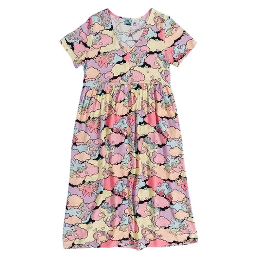 Multicoloured - Front - My Little Pony Womens-Ladies Clouds V Neck Midi Dress