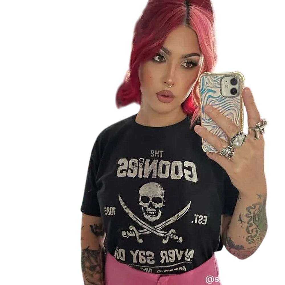 Black - Lifestyle - The Goonies Unisex Adult Never Say Die T-Shirt