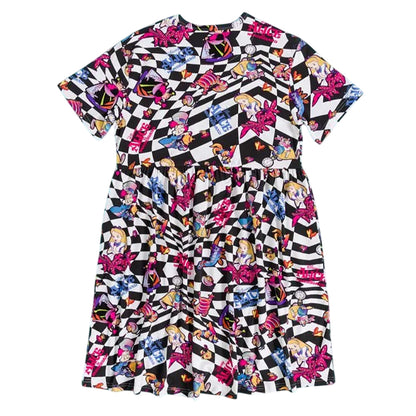 Multicoloured - Back - Alice In Wonderland Womens-Ladies Checked All-Over Print Smock Dress