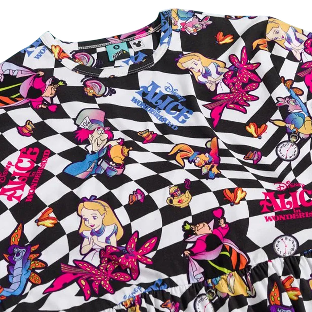 Multicoloured - Side - Alice In Wonderland Womens-Ladies Checked All-Over Print Smock Dress