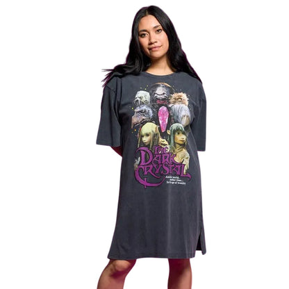 Charcoal - Side - Dark Crystal Womens-Ladies Characters Vintage Wash T-Shirt Dress