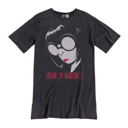 Charcoal - Front - Incredibles Womens-Ladies Fashion Darling Edna Mode Washed T-Shirt Dress
