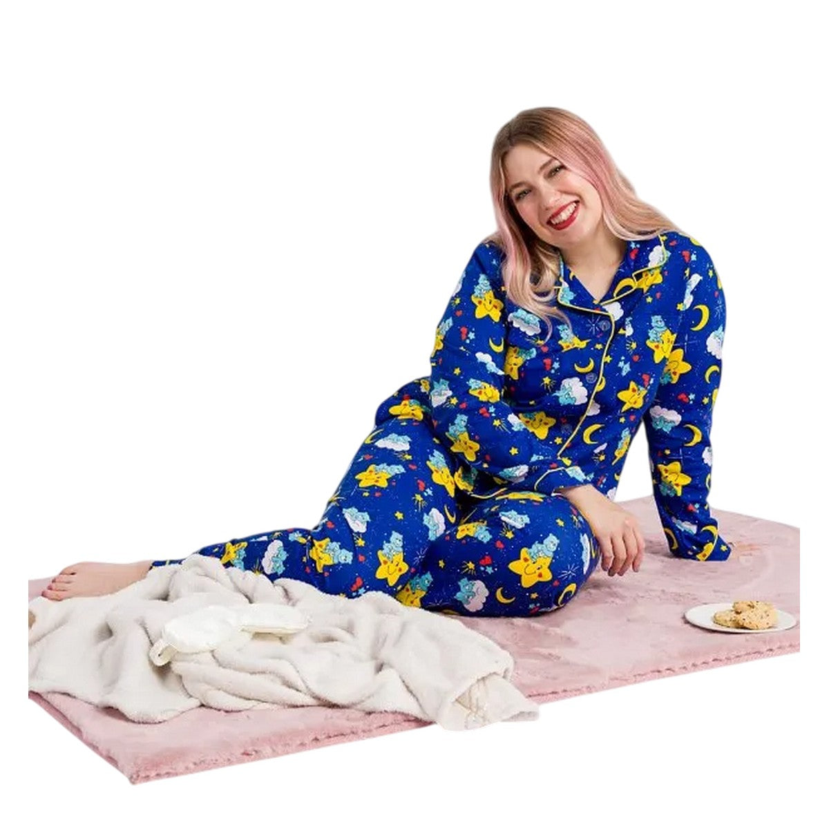 Blue - Pack Shot - Care Bears Womens-Ladies Retro Long Pyjama Set