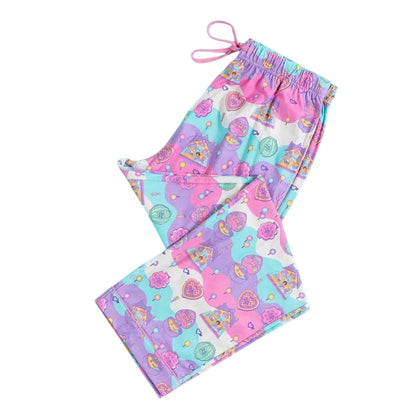 Pink - Side - Polly Pocket Womens-Ladies Frill Button-Down Pyjama Set
