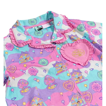 Pink - Lifestyle - Polly Pocket Womens-Ladies Frill Button-Down Pyjama Set