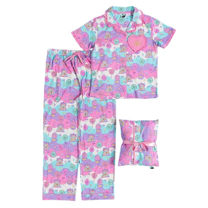 Pink - Front - Polly Pocket Womens-Ladies Frill Button-Down Pyjama Set