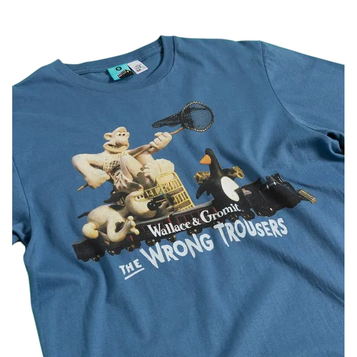 Indigo Blue - Side - Wallace and Gromit Unisex Adult The Wrong Trousers Train Scene T-Shirt